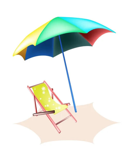 Ілюстрація пляжі кафедри і барвисті парасольки — стоковий вектор