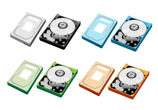 Colorful Illustration Set of Computer Hard Disk — Stock Vector