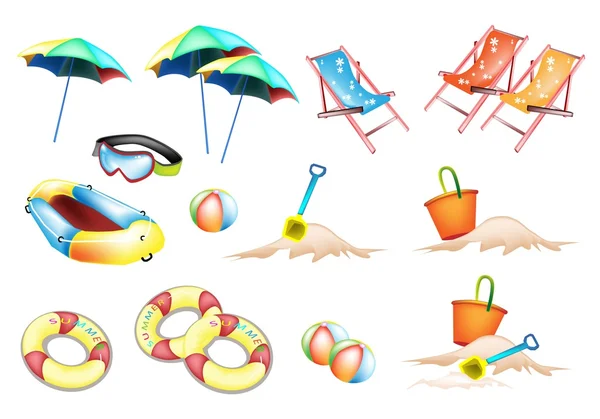 An Illustration of Beach Items for Summertime — Stock Vector