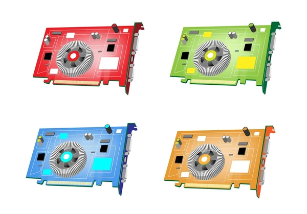 Un variopinto set di illustrazioni di schede video — Vettoriale Stock