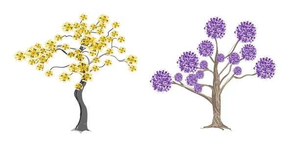 Αφηρημένη εικόνα από όμορφα κίτρινο ένα μωβ δέντρο — Διανυσματικό Αρχείο