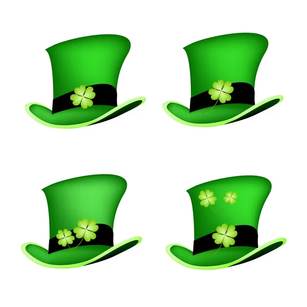 Illustration of Four Leaf Clovers on Saint Patrick's Hat — Stock Vector