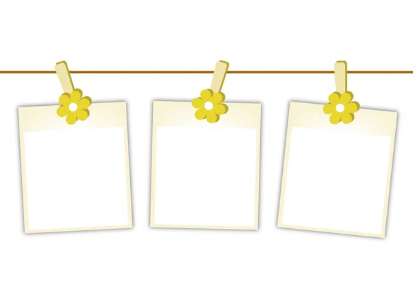 Blank Photos with Yellow Flowers Hanging on Clothesline — Stock Vector