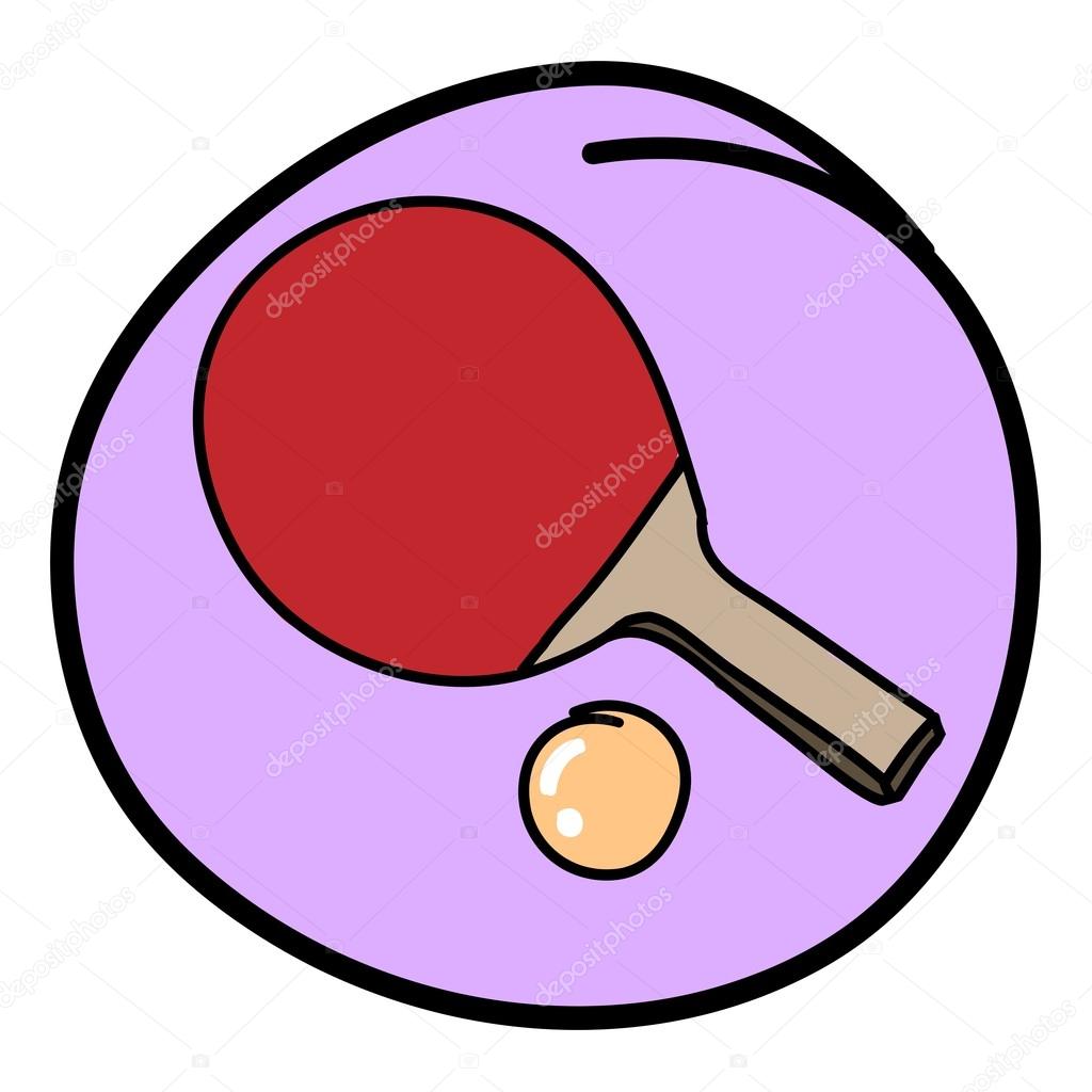 Table Tennis Bat with Ball on Purple Round Background