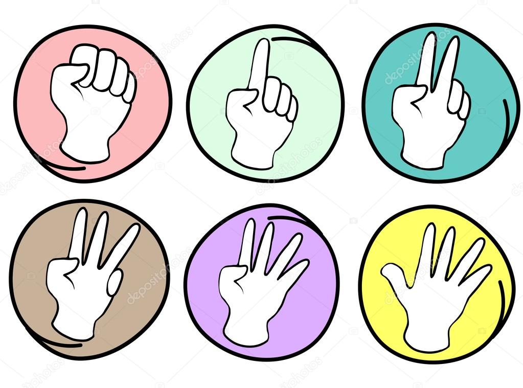 Person Counting Hands 0 to 5 on Round Background