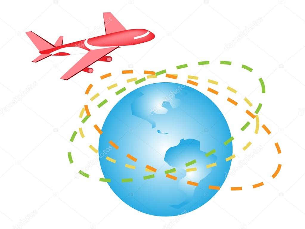 An Illustration of A Plane Flying Around The World