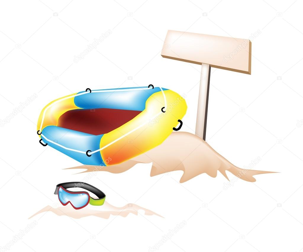 Inflatable Boat and Scuba Mask with Wooden Placard