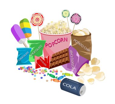 bir çizimde koleksiyon çeşitli sinema gıdalar