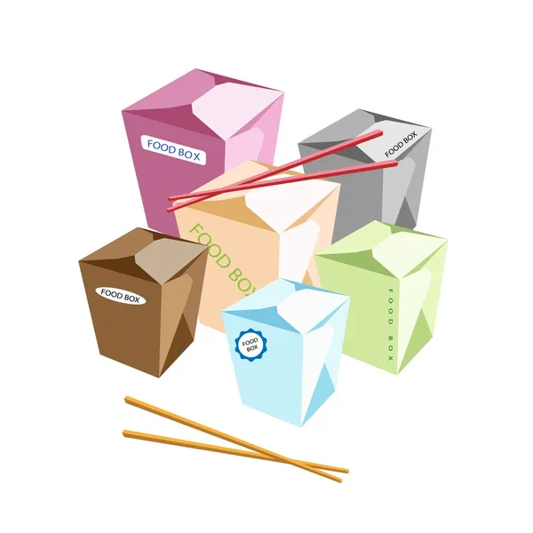 食品盒和筷子在白色背景上 — 图库矢量图片