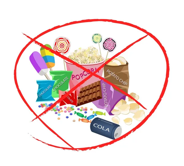 Τρώνε από τα γλυκά ποτά και γλυκά σνακ — Διανυσματικό Αρχείο