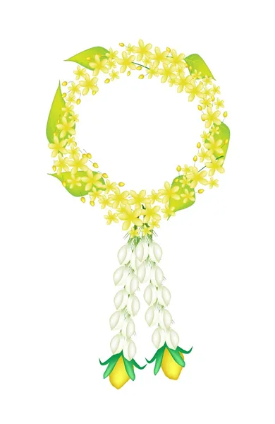 Fresh Jasmine Flowers with Cassia Fistula Flower Garland — Stock Vector