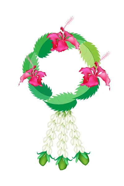 Verse jasmijn bloemen met hibiscus bloemen garland — Stockvector