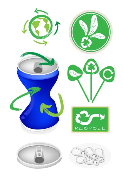 Canette de soude avec symbole de recyclage pour sauver le monde — Image vectorielle
