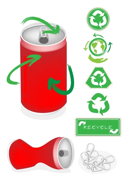 Latta di alluminio con simbolo di riciclaggio per salvare il mondo — Vettoriale Stock