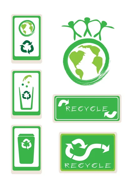 Ensemble de signe de recyclage pour sauver le monde — Image vectorielle