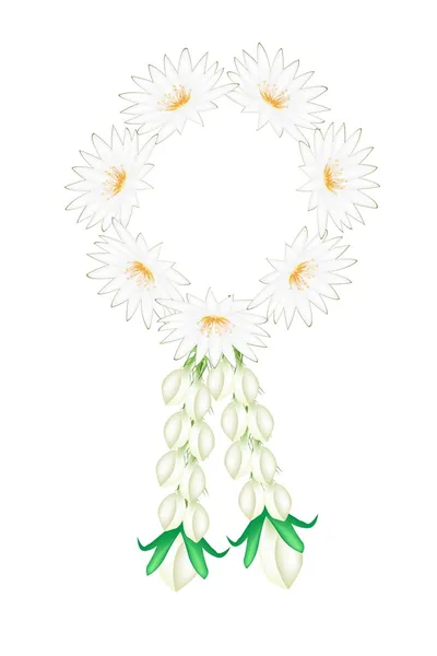 蓮の花の花輪と新鮮なジャスミンの花 — ストックベクタ