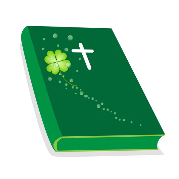 神圣的圣经与木制十字架和三叶草 — 图库矢量图片