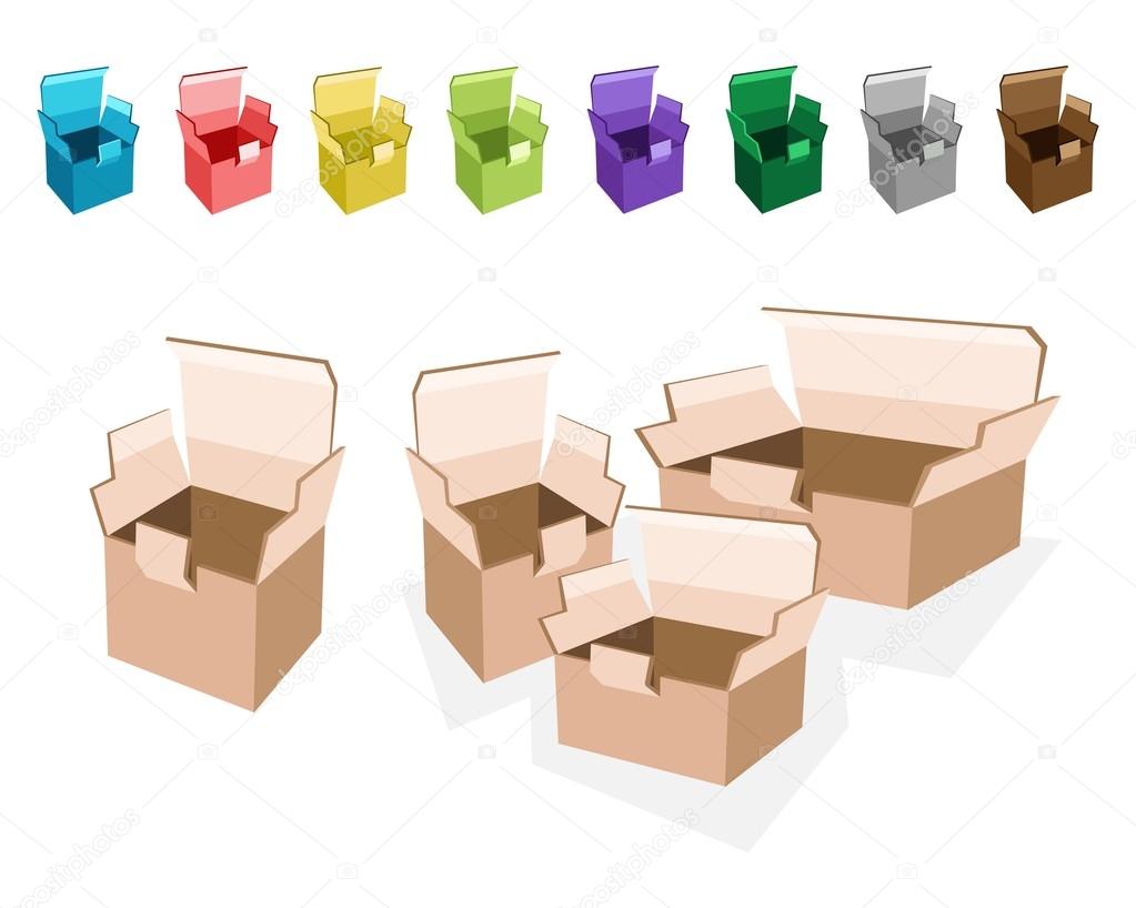 Colorful Illustration Set of Open Cardboard Boxes