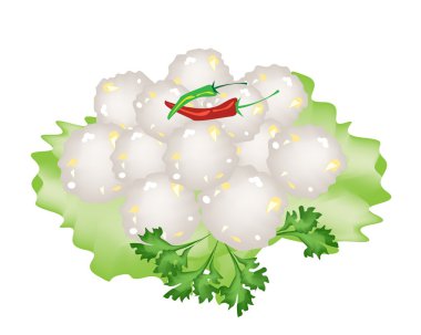 Steamed Sago Palms with Sweet Pork on White Background clipart