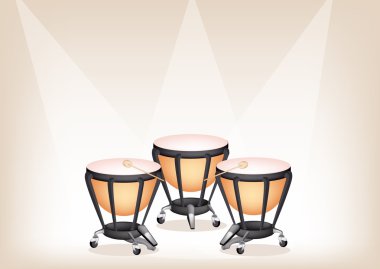 Beautiful Classical Timpanis on Brown Stage Background clipart
