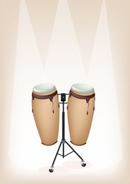 Beautiful Congas with Stand on Brown Stage Background clipart