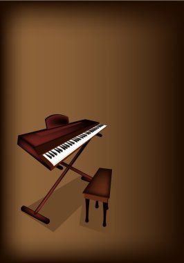 koyu kahverengi zemin üzerinde bir retro synthesizer