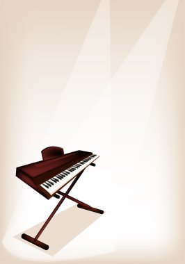 retro synthesizer kahverengi sahne zemin üzerine