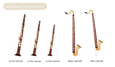 Various Kind of Clarinets Isolated on White Background