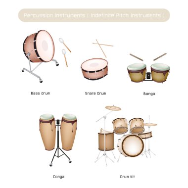 Set of Drum Instruments with Sticks on White Background clipart