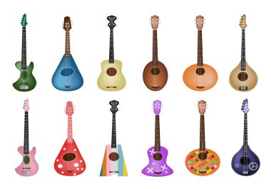 güzel gitar gitar beyaz zemin üzerinde bir dizi