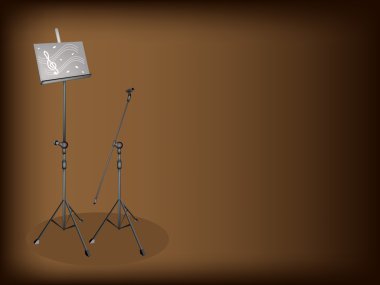Music and Microphone Stand on Brown Background clipart