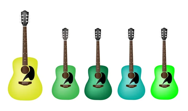 Beautiful Green Colors of Acoustic Guitars on White Background — Stock Vector