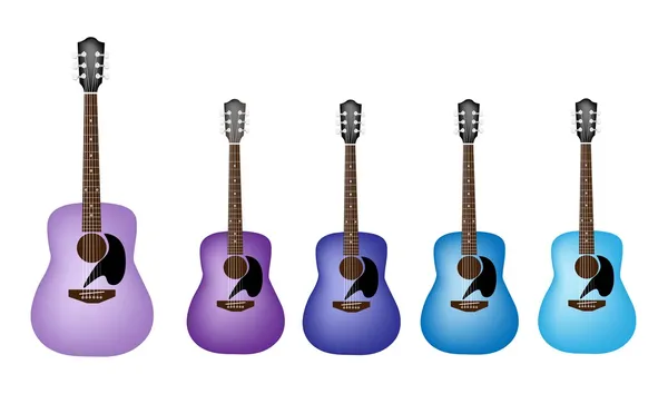 Hermosos colores azul y púrpura de las guitarras acústicas — Archivo Imágenes Vectoriales