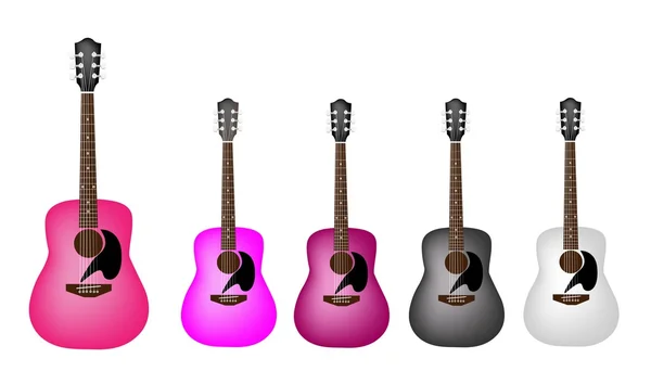 Set of Beautiful Acoustic Guitars on White Background — Stock Vector