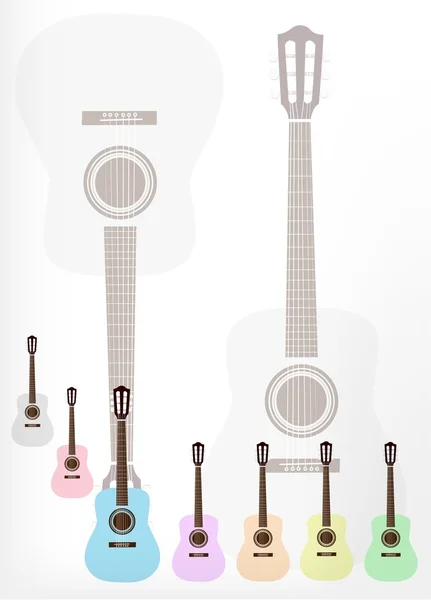 Un conjunto de coloridos antecedentes de guitarras clásicas — Vector de stock