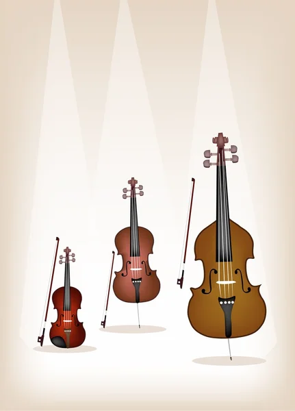 Schöne Saiten für Musikinstrumente auf braunem Hintergrund — Stockvektor