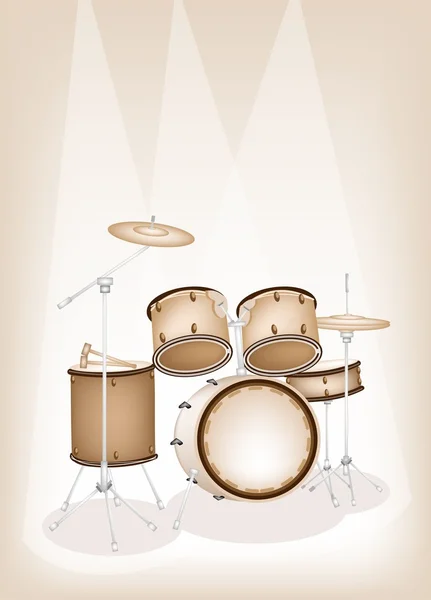 茶色の舞台背景に美しいドラム キット — ストックベクタ