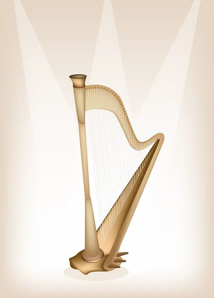 A Beautiful Harp on Brown Stage Background — Stock Vector