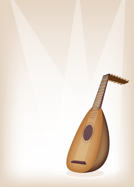 A Beautiful Antique Lute on Brown Stage Background