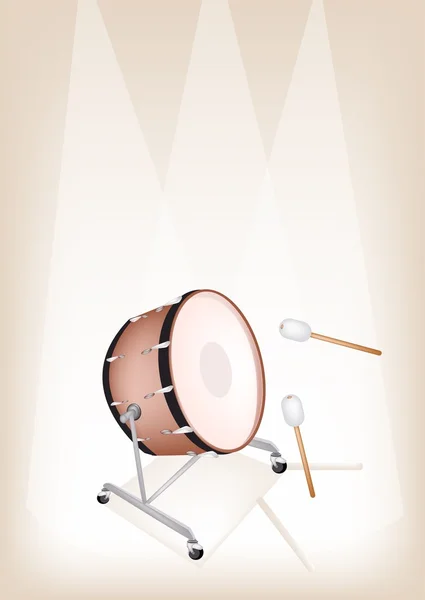 Hermoso tambor de bajo clásico en el fondo del escenario marrón — Archivo Imágenes Vectoriales