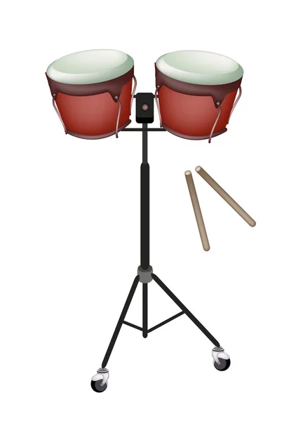 Bella Bongo Drum con bastoni su sfondo bianco — Vettoriale Stock