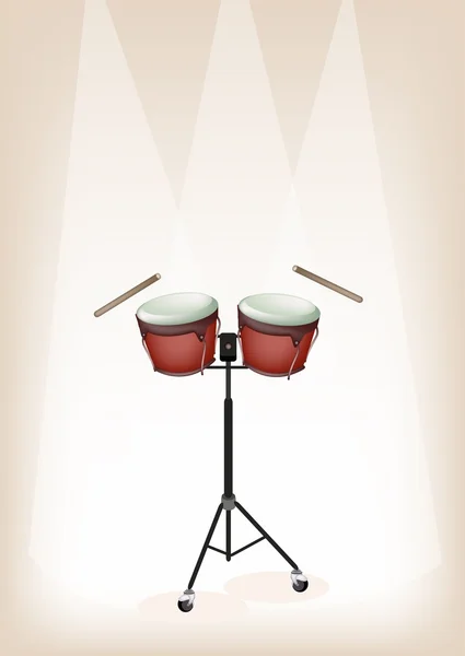 Beautiful Bongo with Stand on Brown Stage Background — Stock Vector