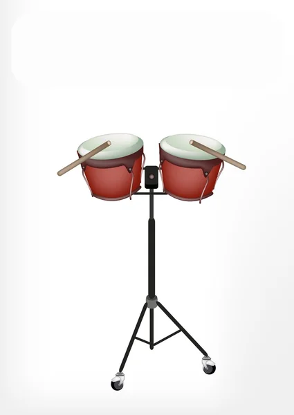 Schöne Bongo-Trommel mit Stöcken auf Ständer — Stockvektor