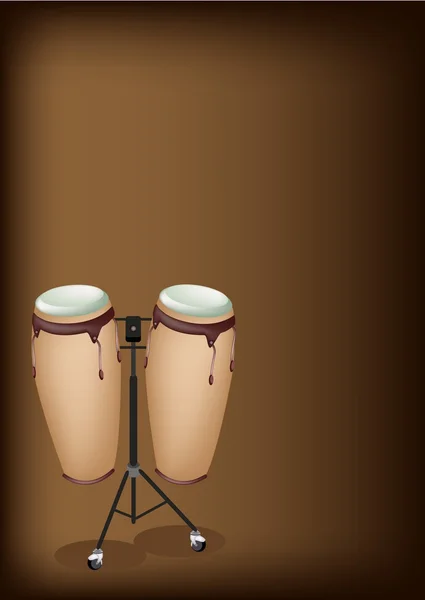 Congas bonita com suporte em fundo marrom escuro — Vetor de Stock