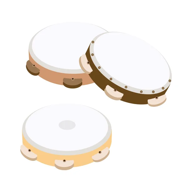 Beautiful Three Wooden Tambourine on White Background — Stock Vector