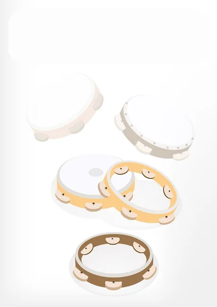 Bela Três Tambourine em Brown Stage Background — Vetor de Stock