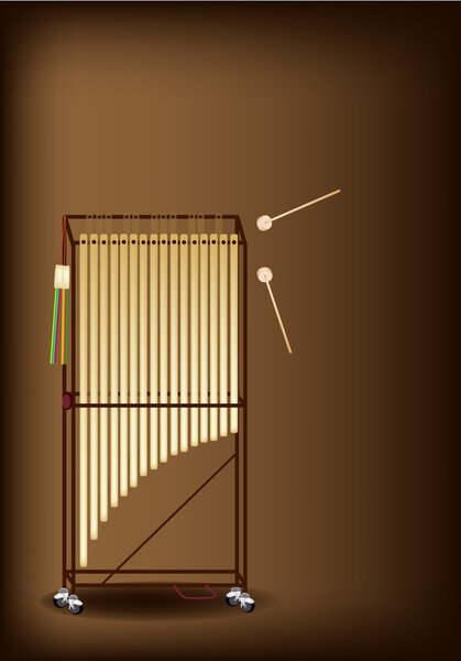 A Musical Tubular Bells on Dark Brown Background