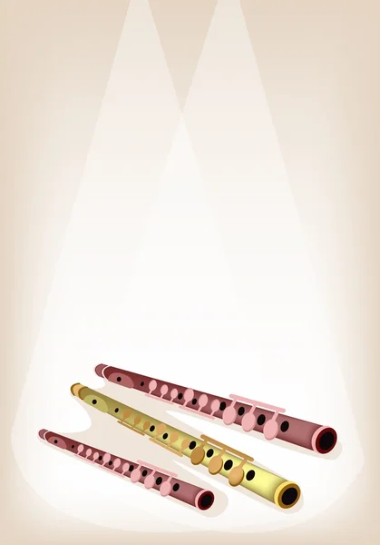 A Musical Flute on Brown Stage Background — Stock Vector