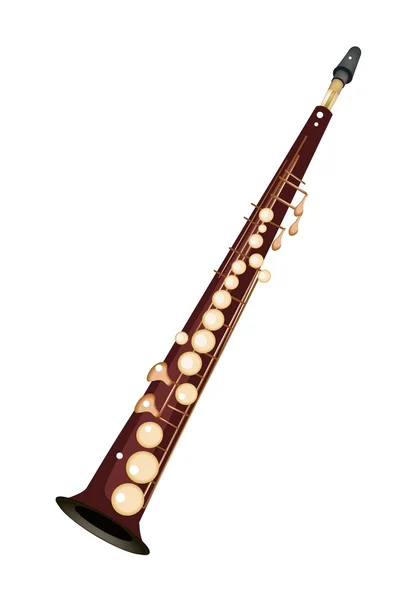 Um saxofone soprano musical isolado em fundo branco — Vetor de Stock