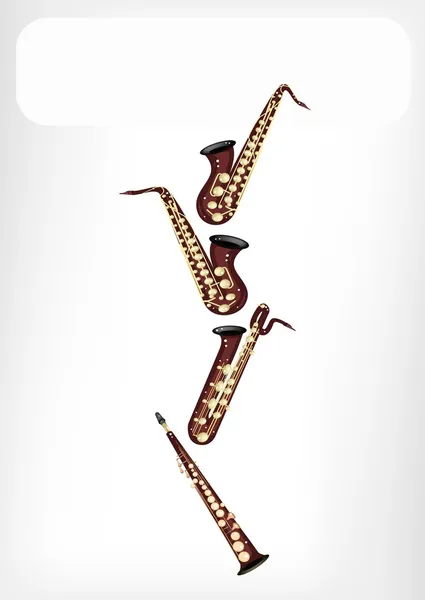 Different Kind of Saxophone with A White Banner — Stock Vector